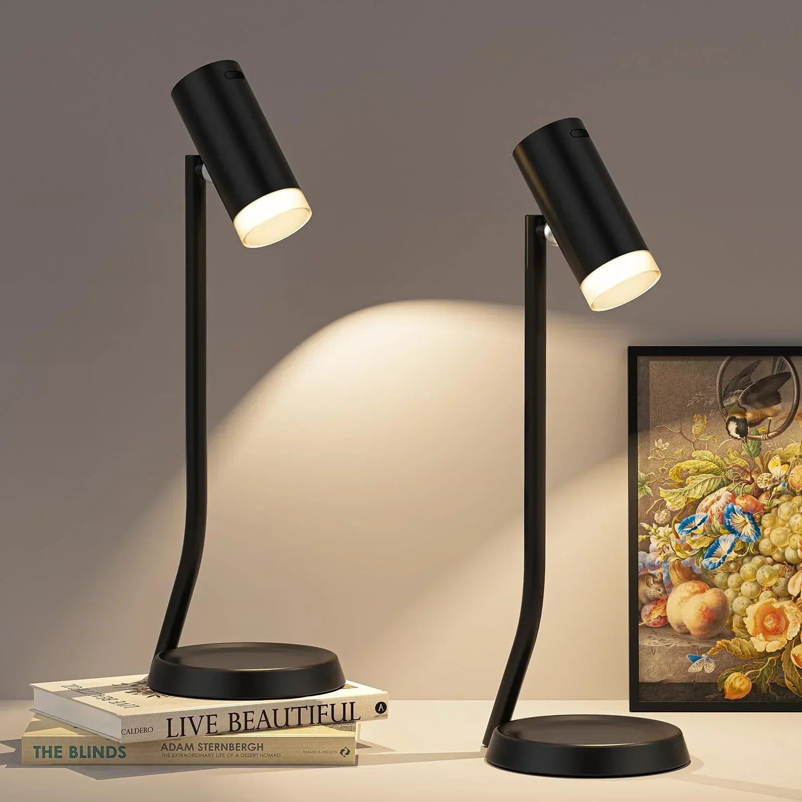 Cordless Table Lamps, Battery Operated Portable Table Light with Magnetic Adjustable Angle Head, 5000mAh Rechargeable Lamp with CCT Dimming for Patio Party Restaurant Dining Home 2 Packs