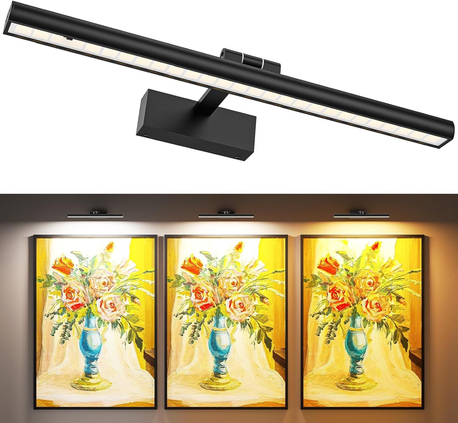 Wireless Rechargeable Picture Light 16inch LED Wall Art Lamp Remote Black