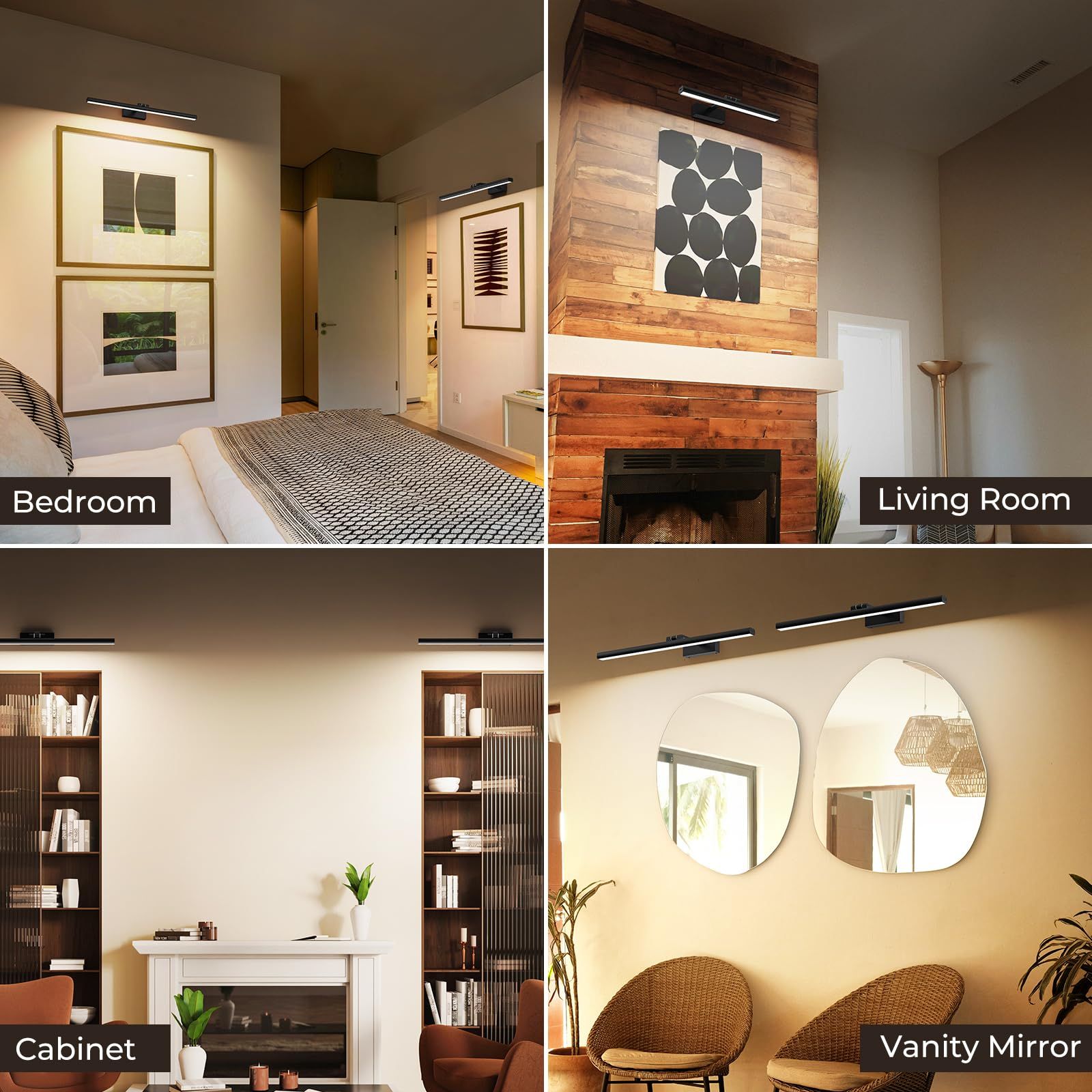 Wireless Rechargeable Picture Light 16inch LED Wall Art Lamp Remote Black
