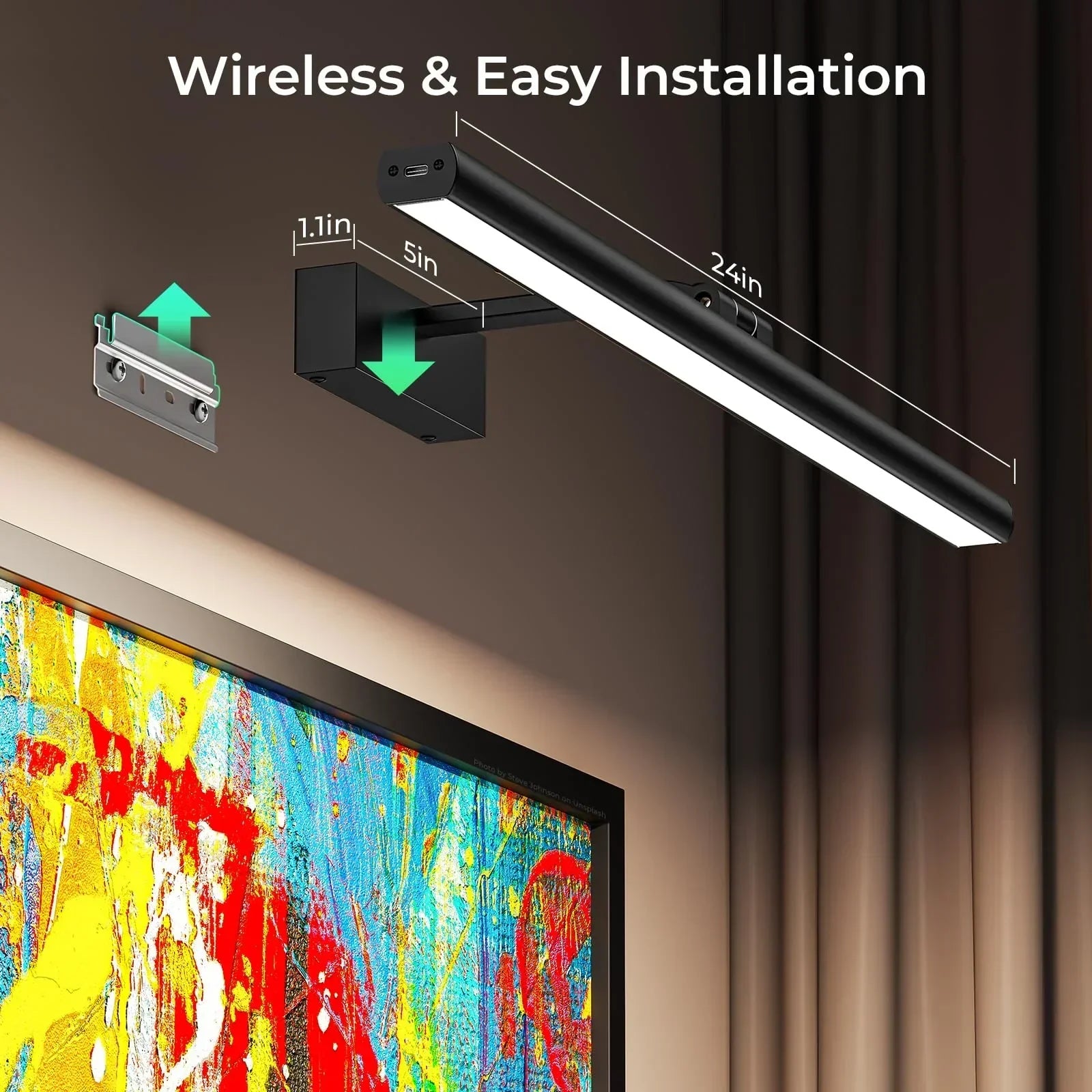 Wireless Picture Lights for Wall, Battery Operated Wall Light for Painting Rechargeable CCT Rotatable Art Gallery Light with Remote Dimmable Timer for Artwork Frame Display Dartboard (Black, 16inch)