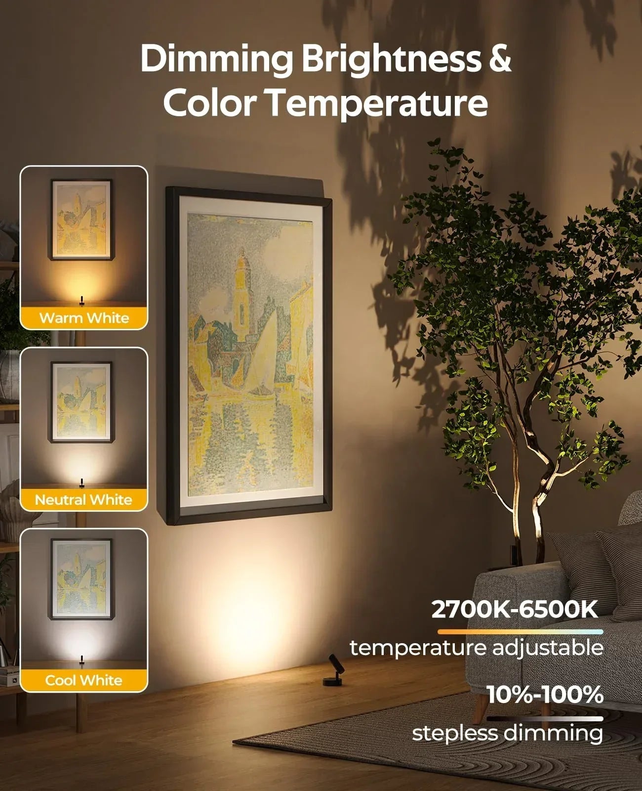 Spotlights Indoor, No-Glare Rechargeable Floor Can Light for Plants with Remote, Wireless Art Accent Spot Lights Uplight for Painting, Picture, Dartboard, Home, Corner Sofa Display