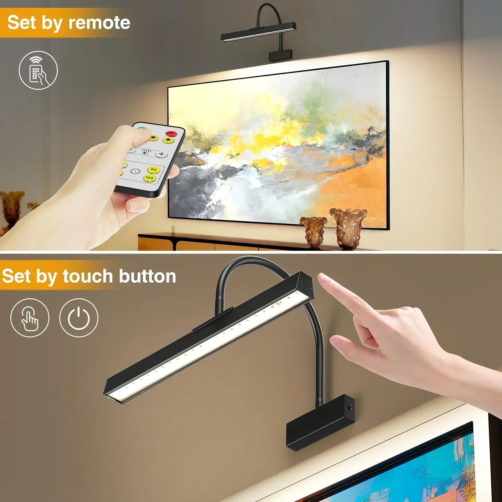 Picture Frame Light with Remote, Wireless 16 Inch Black Art Light, Battery Operated Picture Light with 3 CCT, Dimmable and Timer Wall Picture Lights for Painting, Wall, Gallery, Artwork, Frame