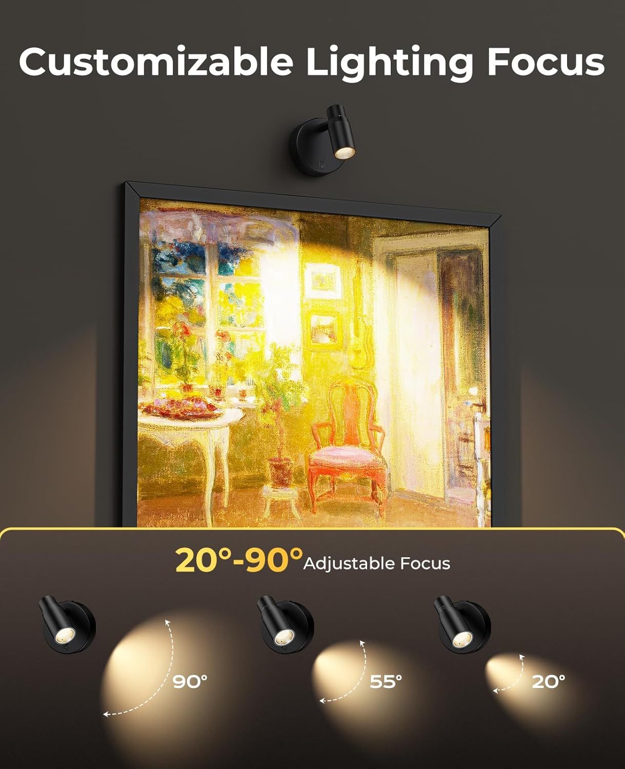 Zoomable Spot Light Indoor, Rechargeable Picture Light with Remote, Dimmable CCT Spotlight for Wall Art, Battery Uplight Indoor with Timer for Plant Artwork Painting Sofa Corner 1PC