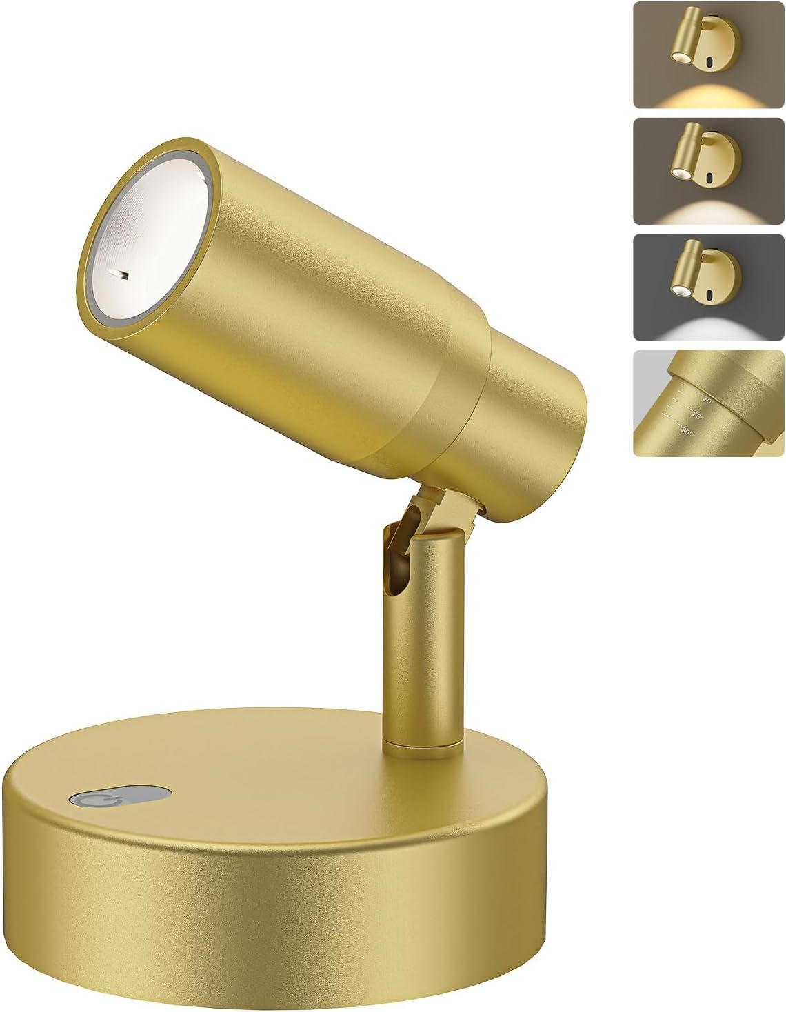 Spot Lights Indoor, Rechargeable Picture Light with Remote, Dimmable CCT Spotlight for Wall Art, 6000mAh Battery Uplights Indoor with Timer for Plant Artwork Painting Sofa Corner Light Gold