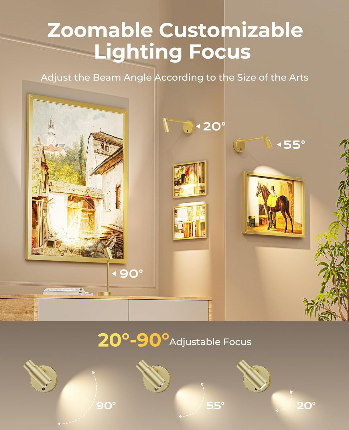 Picture Light for Wall, Battery Operated Art Light for Paintings CCT Dimmable Spotlight for Wall Art Wall Light with Remote Control for Living Room Gallery Dartboard Bathroom Light Gold