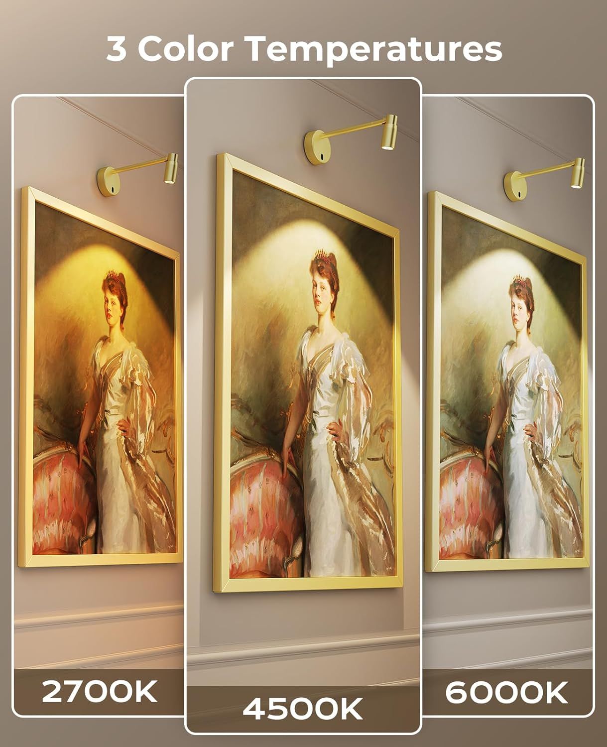 Picture Light for Wall, Battery Operated Art Light for Paintings CCT Dimmable Spotlight for Wall Art Wall Light with Remote Control for Living Room Gallery Dartboard Bathroom Light Gold