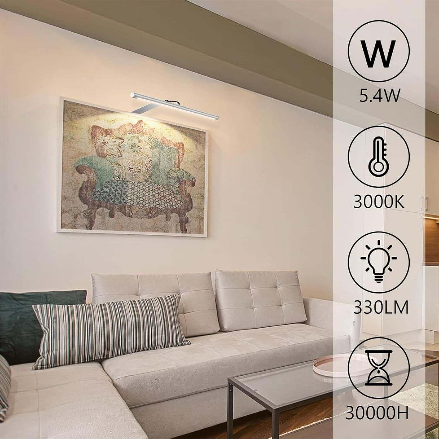 Picture Lights for Wall Plug in or Hardwired,3000K Warm White Dart Board Lights with Remote,13.5inches Silver LED Art Light Dimmbare mit Timer for Gallery Paintings Picture Dartboard