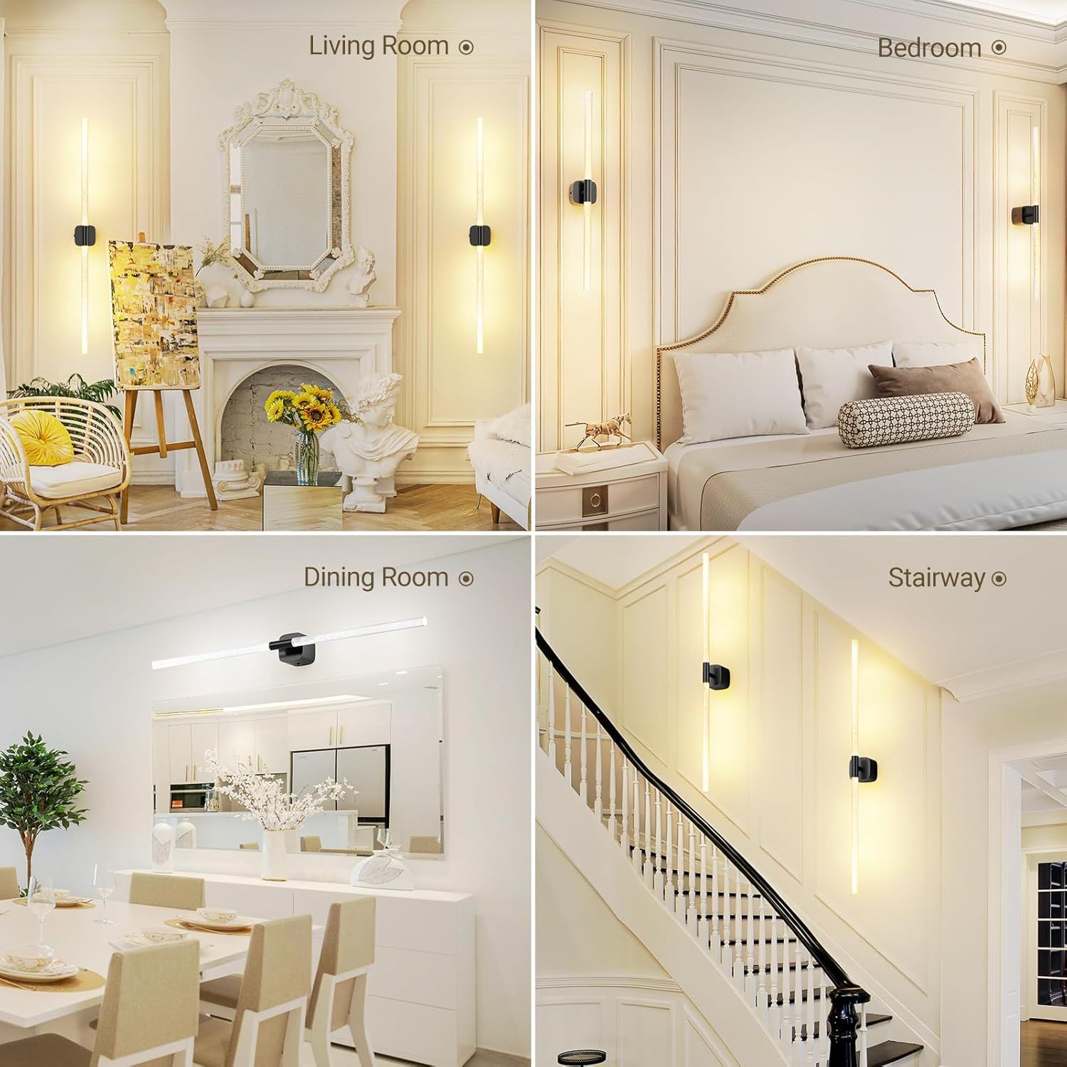 Black Battery Operated Wall Sconce Set of 2, Rechargeable Wireless Wall Lights with Remote and Touch, 360° Rotatable Sconces Wall Decor for Bedroom Living Room (31.49 Inch, 2-Pack)