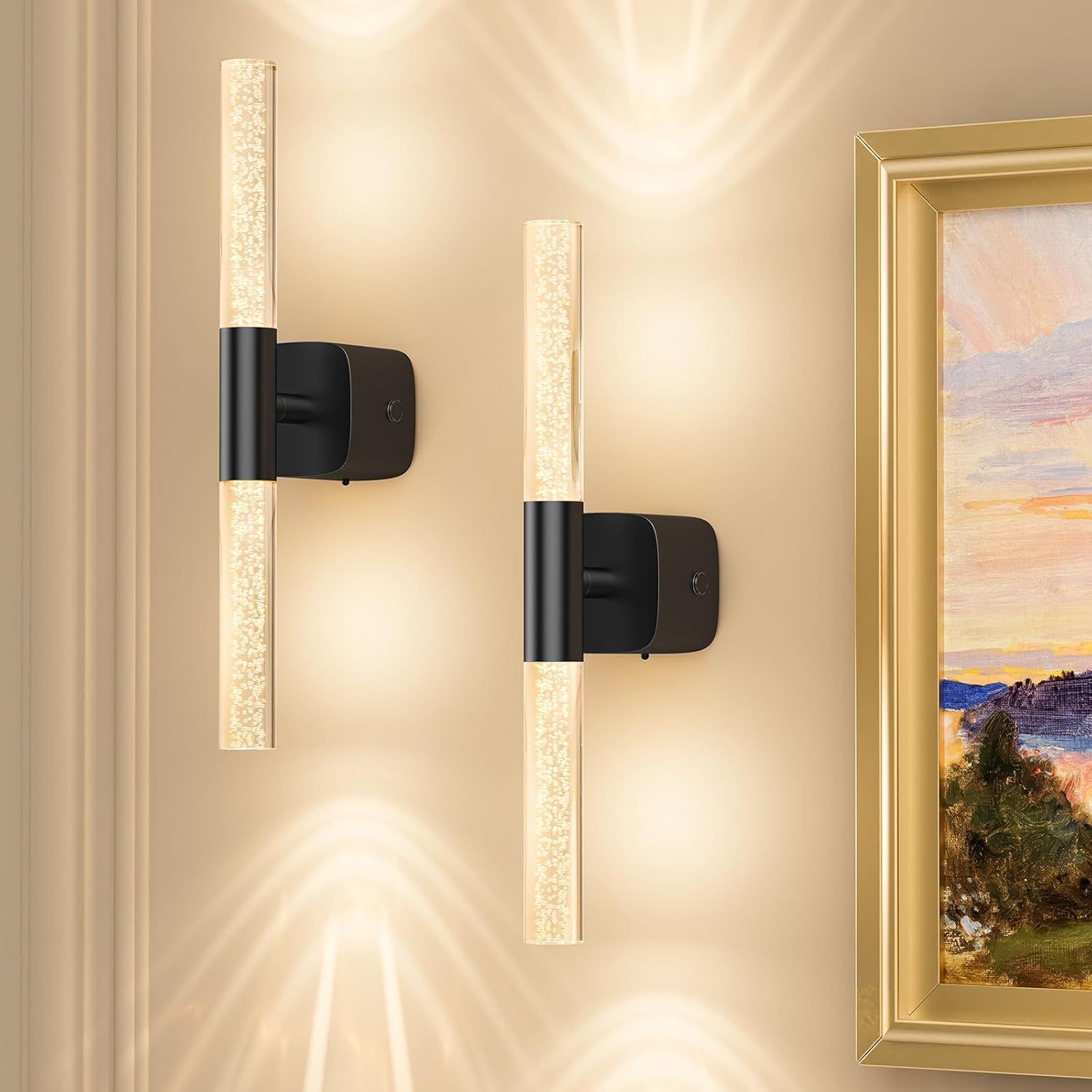 Battery Operated Wall Sconce Set of 2 Black Rechargeable Crystal Sconce Wall Decor Set of 2 with 12000mAh 16