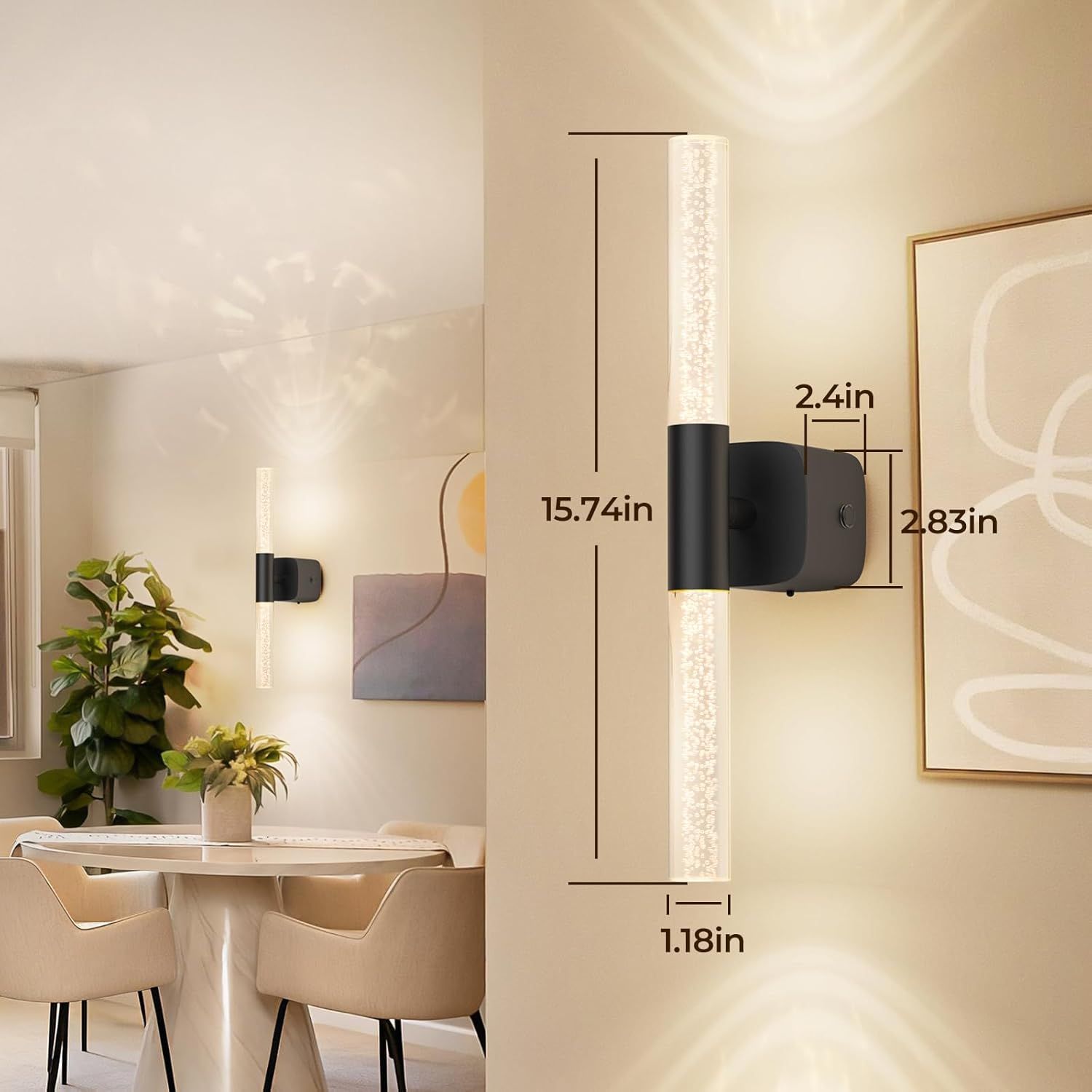 Battery Operated Wall Sconce Set of 2 Black Rechargeable Crystal Sconce Wall Decor Set of 2 with 12000mAh 16