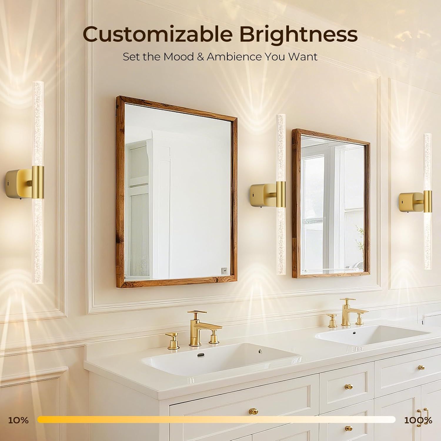 Battery Operated Wall Sconce Set of 2 Brushed Gold 12000mAh Rechargeable Wall Light with Crystal Acrylic 24