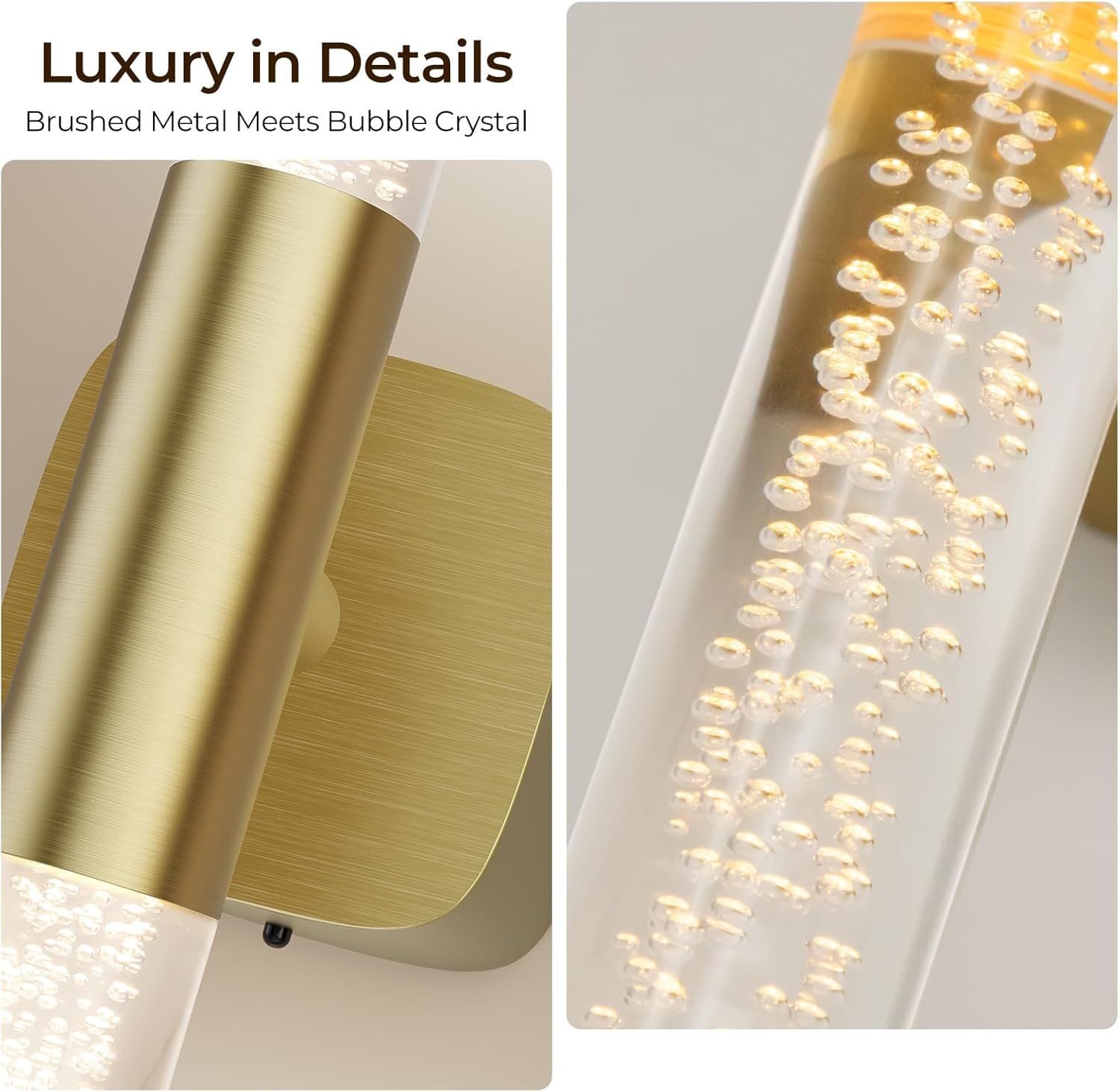 Battery Operated Wall Sconce Set of 2 Brushed Gold 12000mAh Rechargeable Wall Light with Crystal Acrylic 24