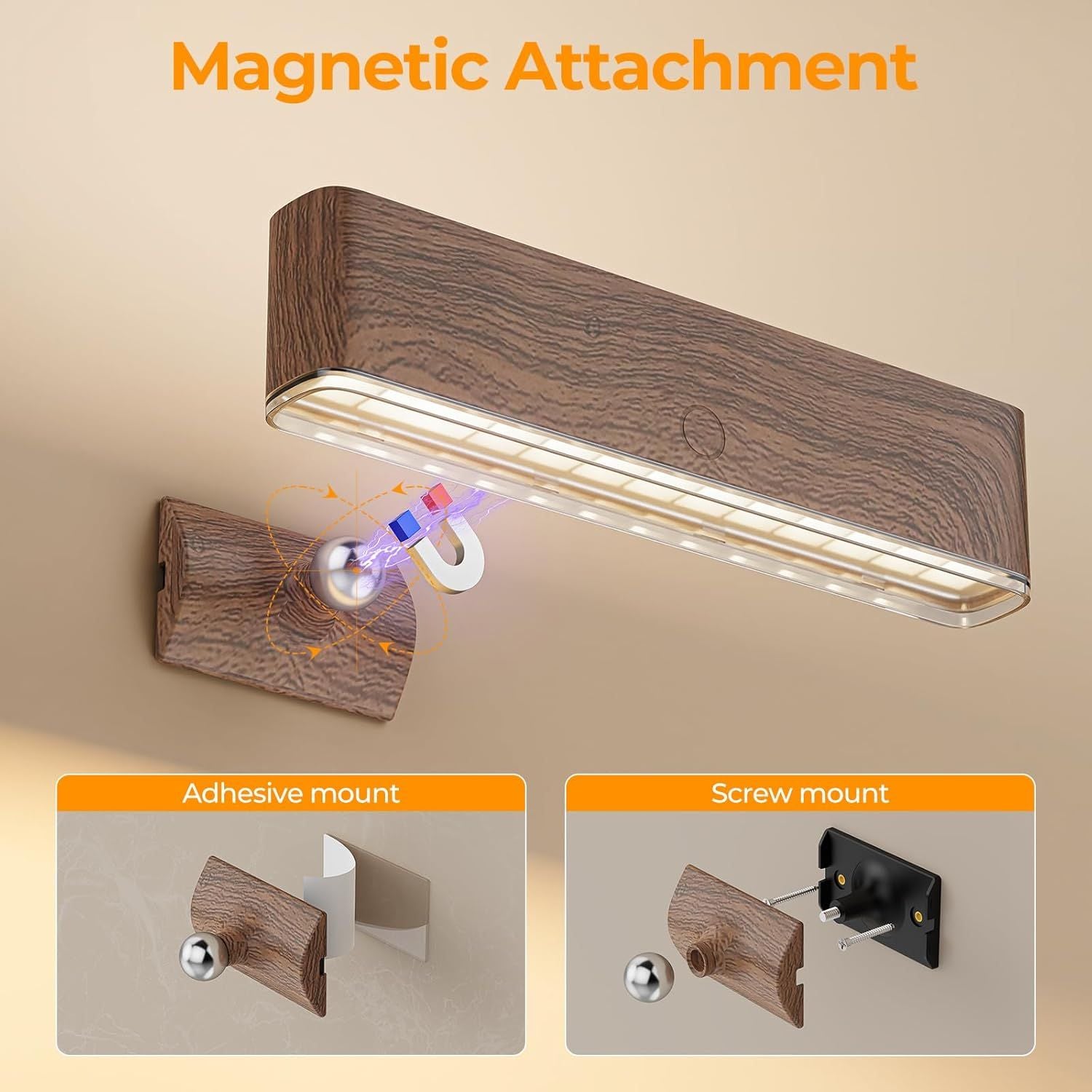 Magnetic Wireless Battery Operated Wall Sconce, Rechargeable Remote Control & Touch Control Wall Sconces Set of Two, 3-Color Temperatures LED Wall Lights, 360° Rotatable (Walnut, 2-Pack)