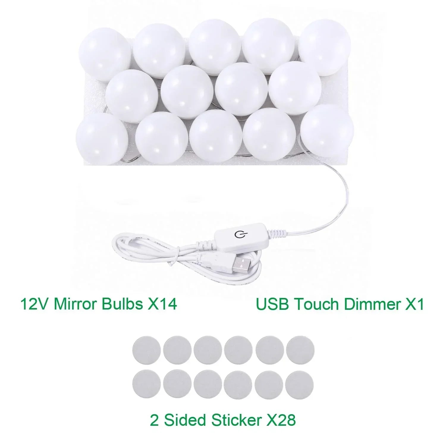 Hollywood LED Vanity Mirror Lights Kit, Dimmable Stick on USB Vanity Lights,Makeup Light Strip for for Bedroom, Dressing Room, Wedding, Party illuminating, CRI>90 (4000K Natural White 14 Bulbs 5V USB)