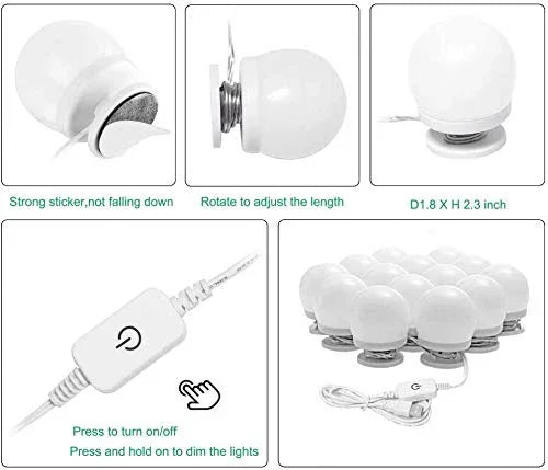 Hollywood LED Vanity Mirror Lights Kit, Dimmable Stick on USB Vanity Lights,Makeup Light Strip for for Bedroom, Dressing Room, Wedding, Party illuminating, CRI>90 (4000K Natural White 14 Bulbs 5V USB)