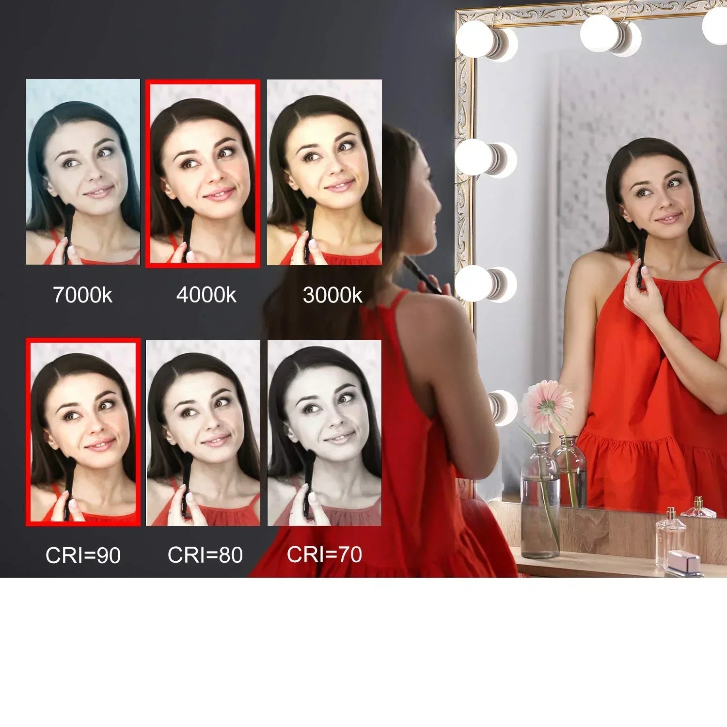 Hollywood LED Vanity Mirror Lights Kit, Dimmable Stick on USB Vanity Lights,Makeup Light Strip for for Bedroom, Dressing Room, Wedding, Party illuminating, CRI>90 (4000K Natural White 14 Bulbs 5V USB)