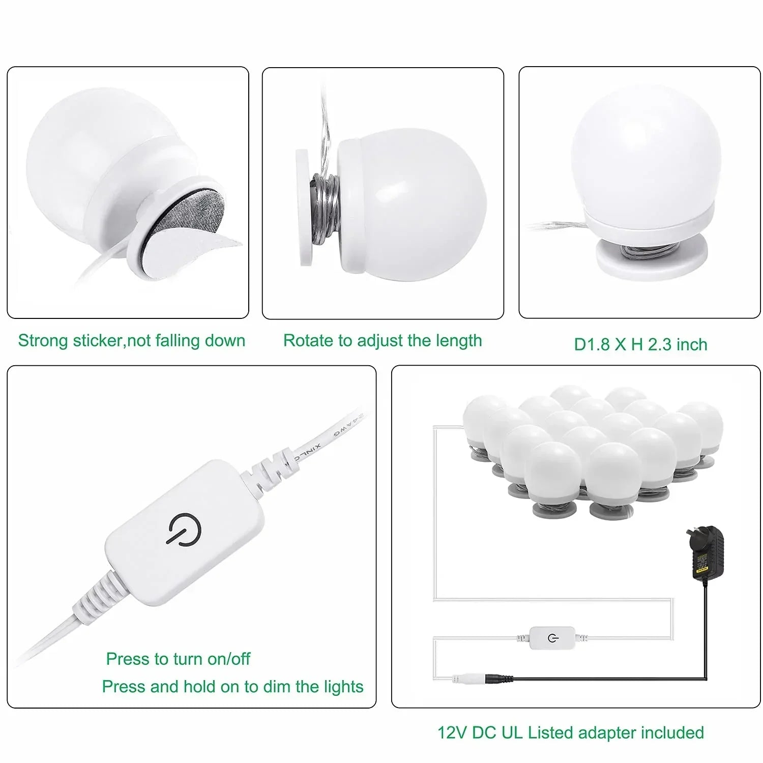 Hollywood Mirror Lights Makeup Vanity Lights, LED Vanity Mirror Lights Kit for Dressing Table, Dimmable and Adapter Plug in, Mirror Not Included (16 Bulbs Natural White)