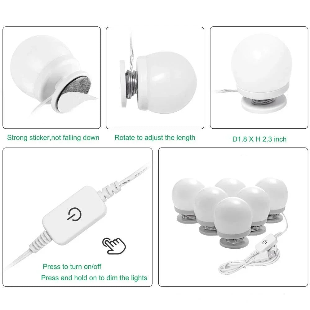 Dimmable Hollywood Style Lighted Vanity Makeup Mirror, LED Vanity Mirror Lights Kit with USB Port for Dressing Table, Mirror Not Included (4000K Natural White 6 Bulbs 5V USB)