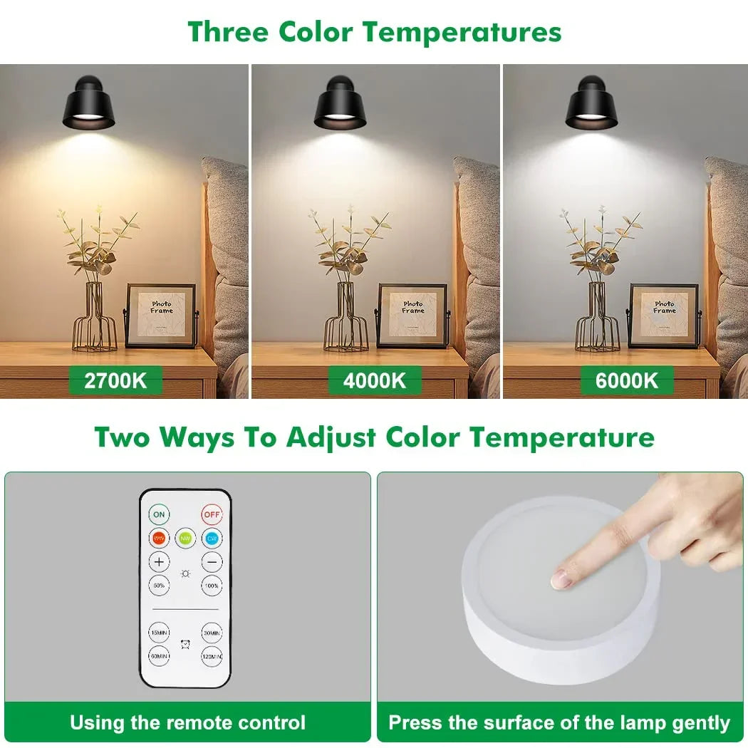 Night Light Wireless Wall Light Indoor LED 2 Pack,Battery Operated Wall Lights Rechargeable Lamp with Remote,Touch Lamp Dimmable Wall Sconces Bedside Lamp for Bedroom Livingroom (Black, 2Pack) [Energy Class E]