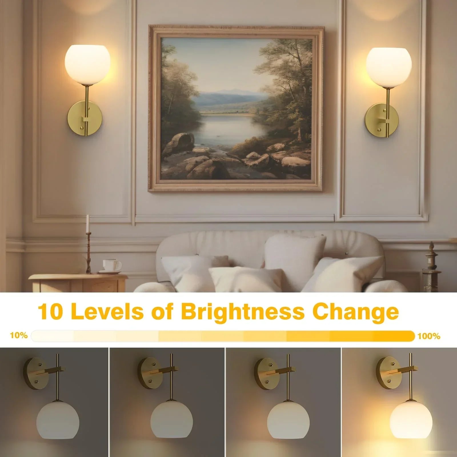 Rechargeable Wall Light Indoor,Battery Operated Wall Lamp with Remote,Indoor Wall Light with 3 Color Modes and RGB,Frosted Glass Wall Mounted Lamp for Living Room Bedrooms 2 Pack (Gold)