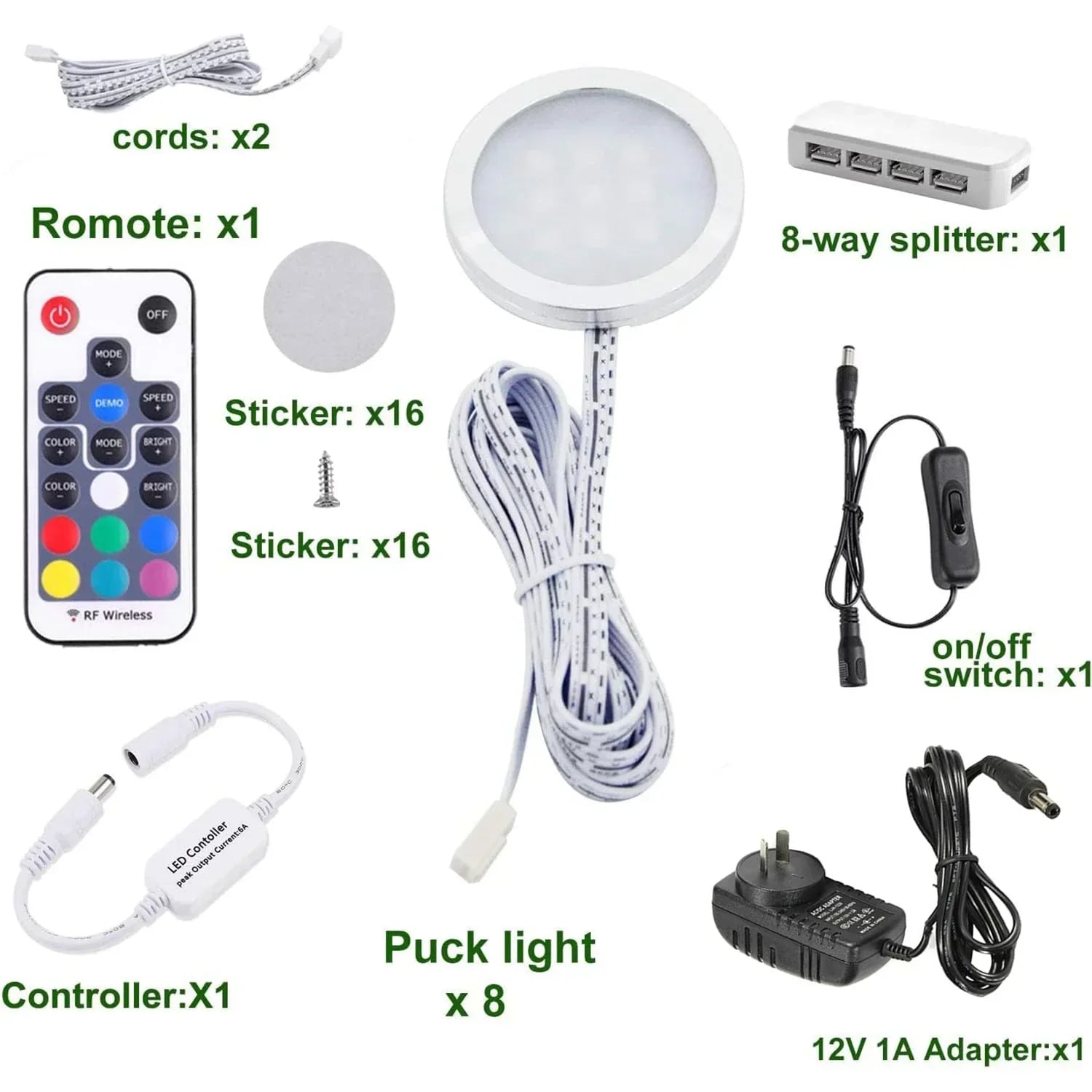 RGB Color Changing LED Under Cabinet Lighting Kit,Aluminum Slim Cabinet LED Puck Lights for Kitchen Counter Wardrobe Counter Furniture Shelf Ambiance Christmas Xmas Decoration Lighting (8)
