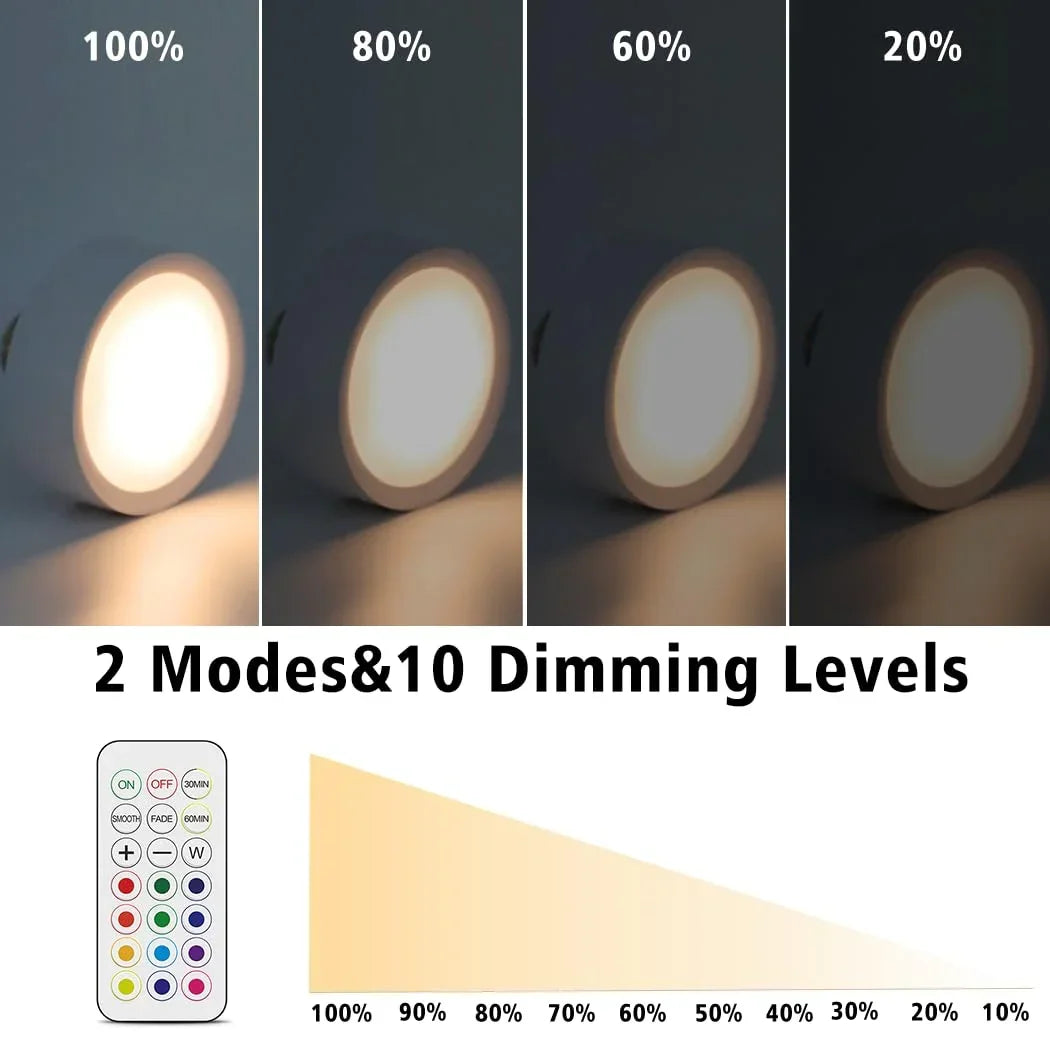 LED Puck Lights with Remote Battery Powered RGB Puck Light for E27 Chandelier,Dimmable Puck Light for Table Lamp Cupboard