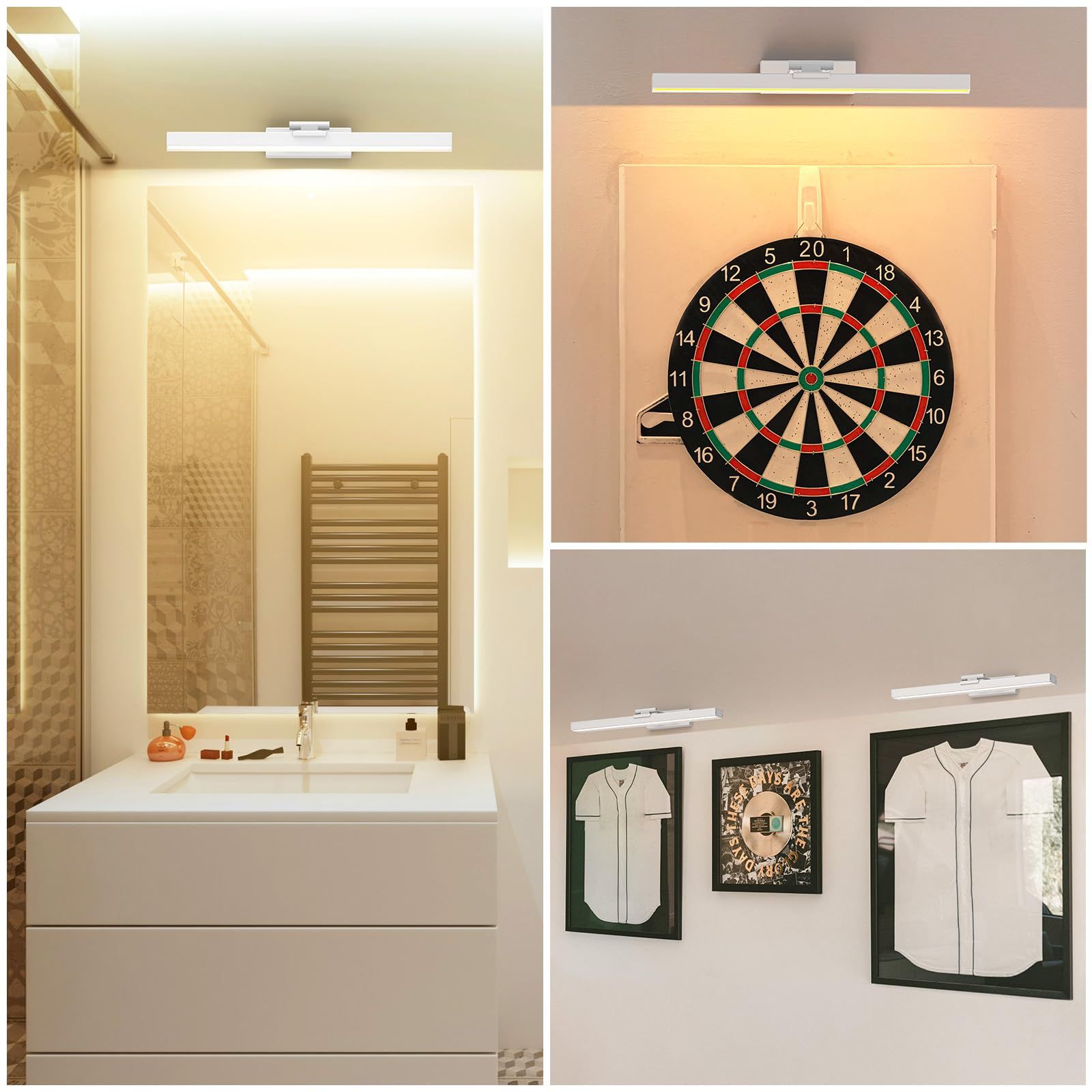 Picture Light Battery Operated, 16in Wireless Art Light for Paintings CCT Dimmable Recharging Battery Picture Light with Remote Control for Gallery Dartboard Art Bedroom Bathroom White