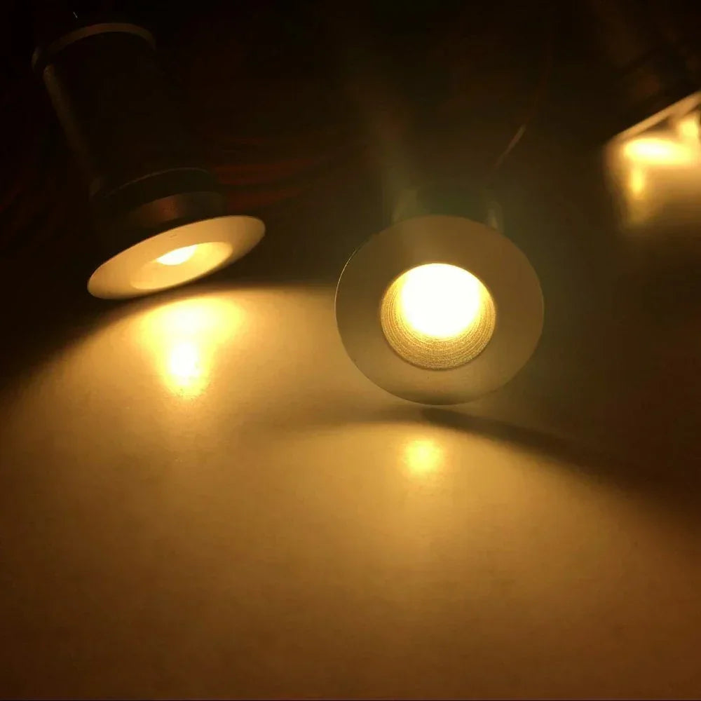12V Under Cabinet LED Lights 9 Packs of Recessed Mini Downlights for Indoor with Hard Wired Cable and Connectors for Stair Step Furniture Showcase Lighting (Warm White)