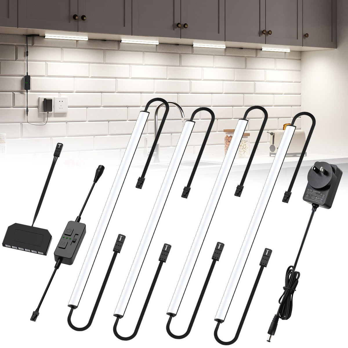 Under Cabinet Lighting 4 Bar Kit 12in 12W Plug In Dimmable CCT 2700-6000K Timer