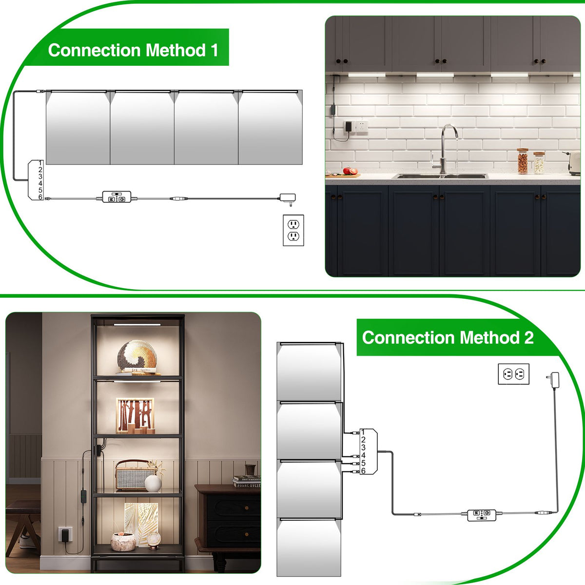 Under Cabinet Lighting 4 Bar Kit 12in 12W Plug In Dimmable CCT 2700-6000K Timer