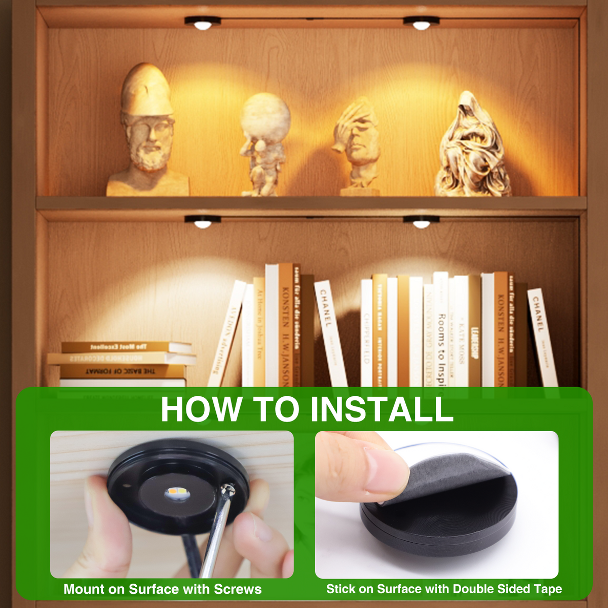 4 Pack LED Puck Lights Under Cabinet Plug In Dimmable CCT 3000-6000K with Timer