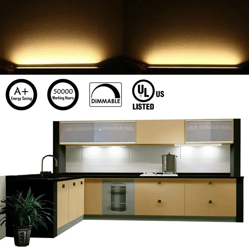 Dimmable Led Under Cabinet Lighting Bar Linkable Kits with Rocker Switch Under Counter Kitchen,Showcase,Shelf Lighting(8 Panel Kits Cold White)