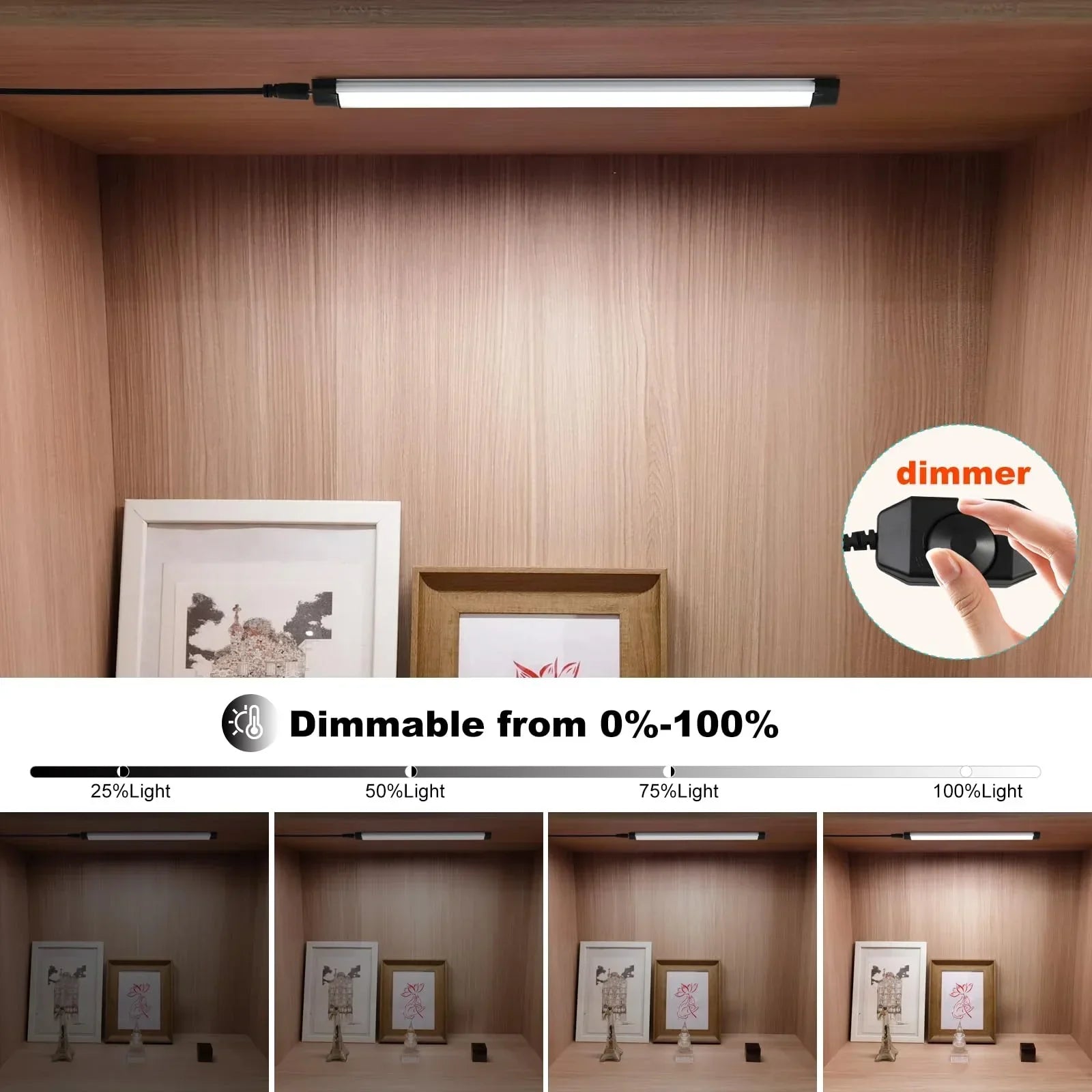 Dimmable Led Under Cabinet Lighting Bar Linkable Kits with Rocker Switch Under Counter Kitchen,Showcase,Shelf Lighting(3 Panel Kits Warm White)