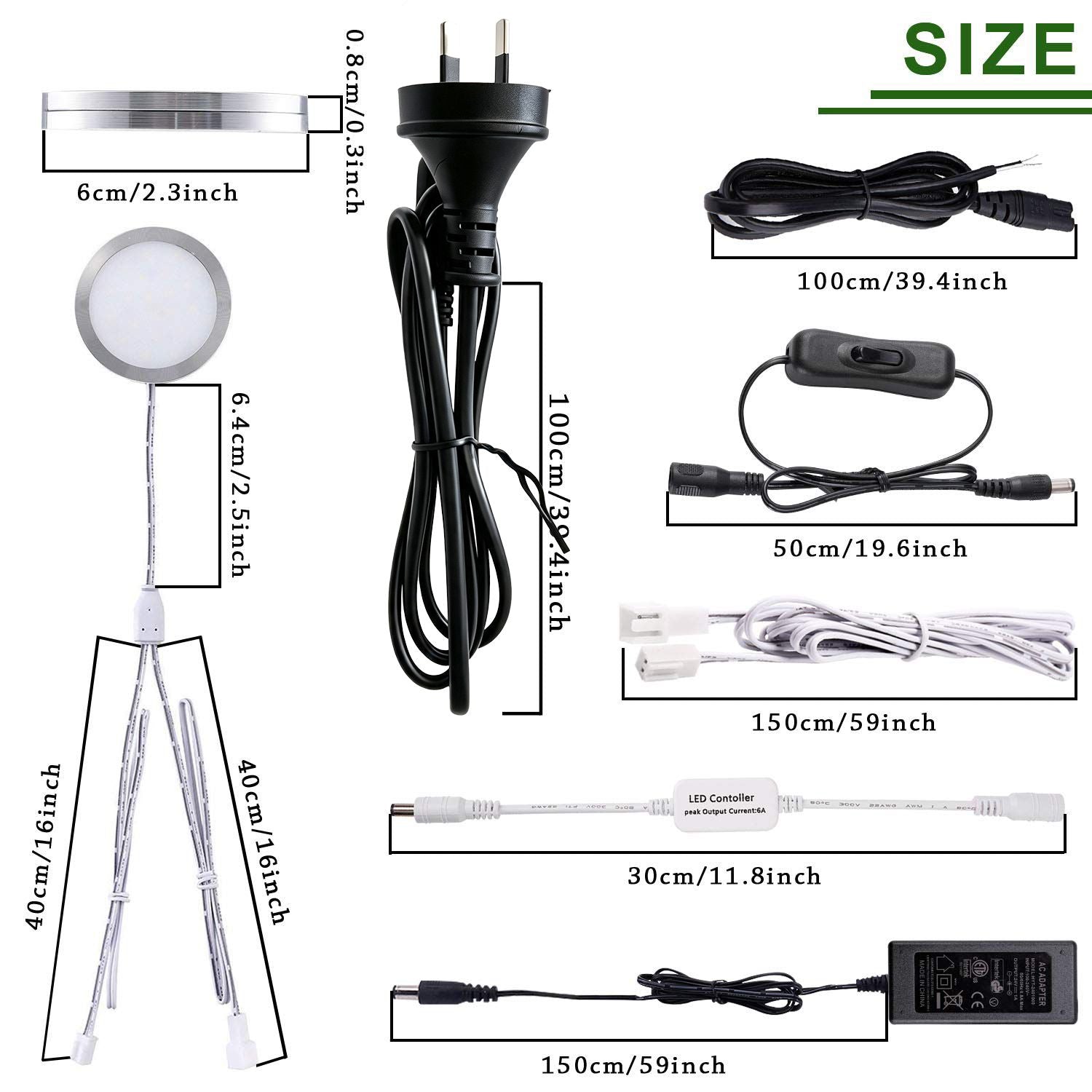 Linkable Under Cabinet LED Lighting 12V Dimmable Puck Lights with Wireless RF Remote Control, Hardwired & AU Wall Plug in for Furniture Cupboard Lighting(10 Lights, Natural White 4000K)