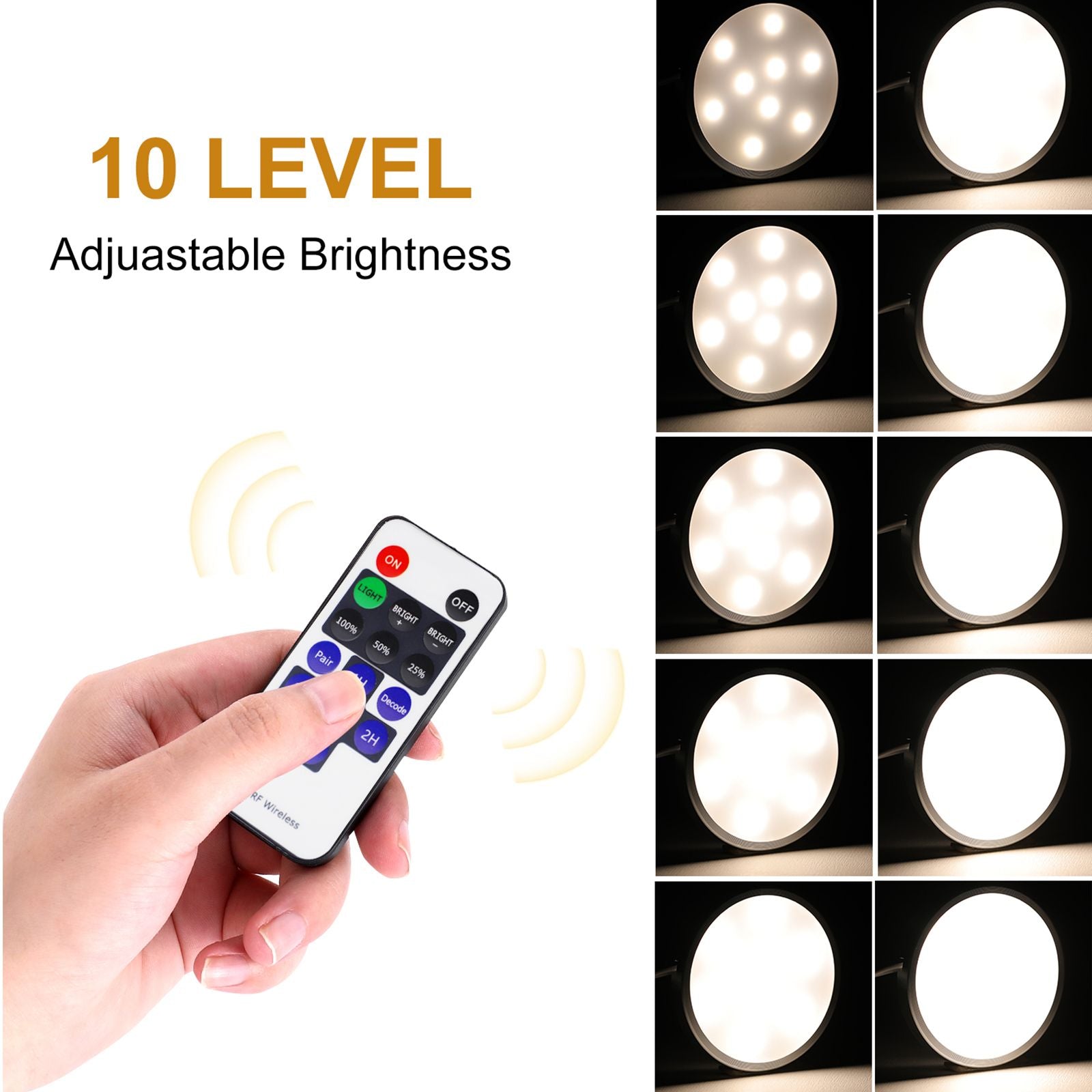 Linkable Under Cabinet LED Lighting 12V Dimmable Puck Lights with Wireless RF Remote Control, Hardwired & AU Wall Plug in for Furniture Cupboard Lighting(10 Lights, Natural White 4000K)