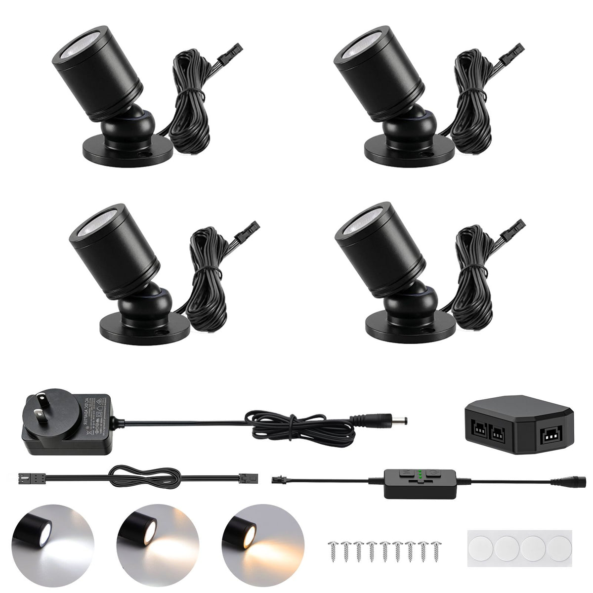 4 Pack Dimmable LED Mini Spotlight 12V CCT 2700-6000K Display Cabinet Art Light