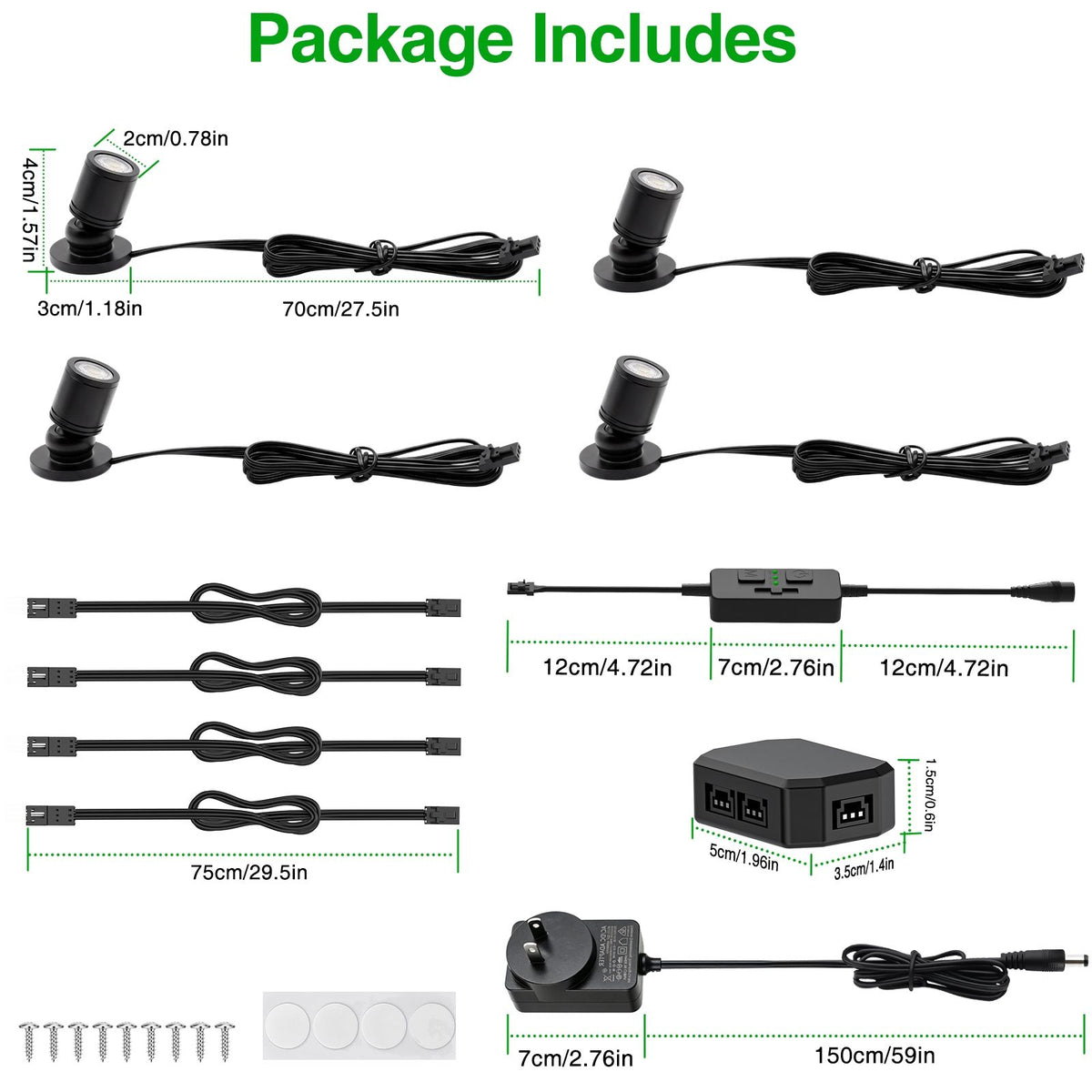 4 Pack Dimmable LED Mini Spotlight 12V CCT 2700-6000K Display Cabinet Art Light