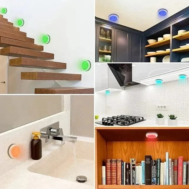 USB Rechangeable RGBW LED Cabinet Light Puck Lights 16Colors Timmer Remote Control 6 Pack