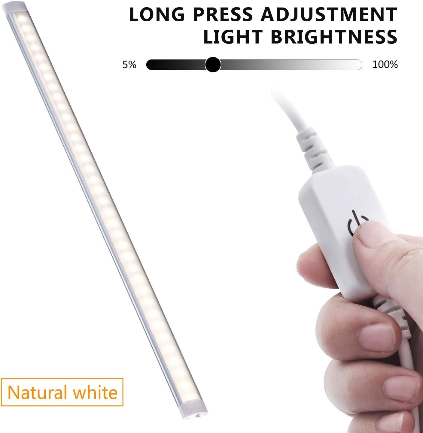 Dimmable Under Cabinet LED Lighting, Smart Touch Memory Function, 5V USB Powered LED Closet Light Bar CCT Color changing (50CM 2 Pack)