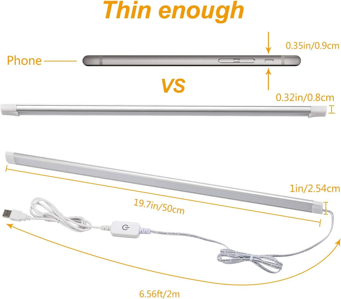 Dimmable Under Cabinet LED Lighting, Smart Touch Memory Function, 5V USB Powered LED Closet Light Bar CCT Color changing (50CM 2 Pack)
