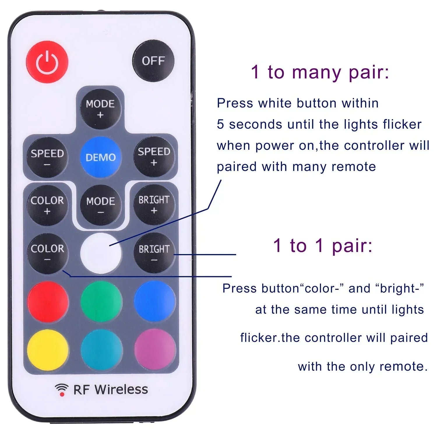 Mini Remote Controller for RGB Color LED Strip Lights, RF Dimmer for 12V DC LED Ribbon, LED Neon Sign, Wireless Remote Control for Dimmable 3528 5050 Under Cabinet Puck Lights(RGB)