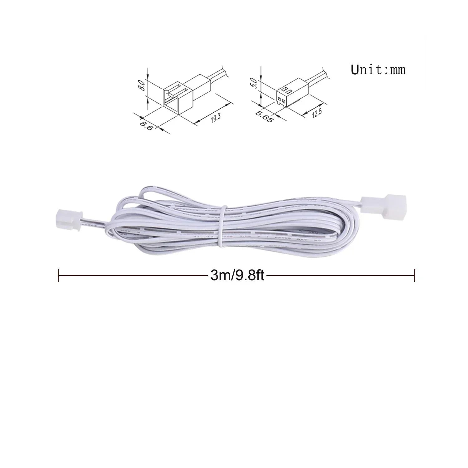 Extension Cables 9.84FT LED Under Cabinet Puck Lighting, 2-Pin Male and Female Cable Connector Extension Cords for Led Puck Lights with White Cords (6 Pack) 2-PIN ONLY