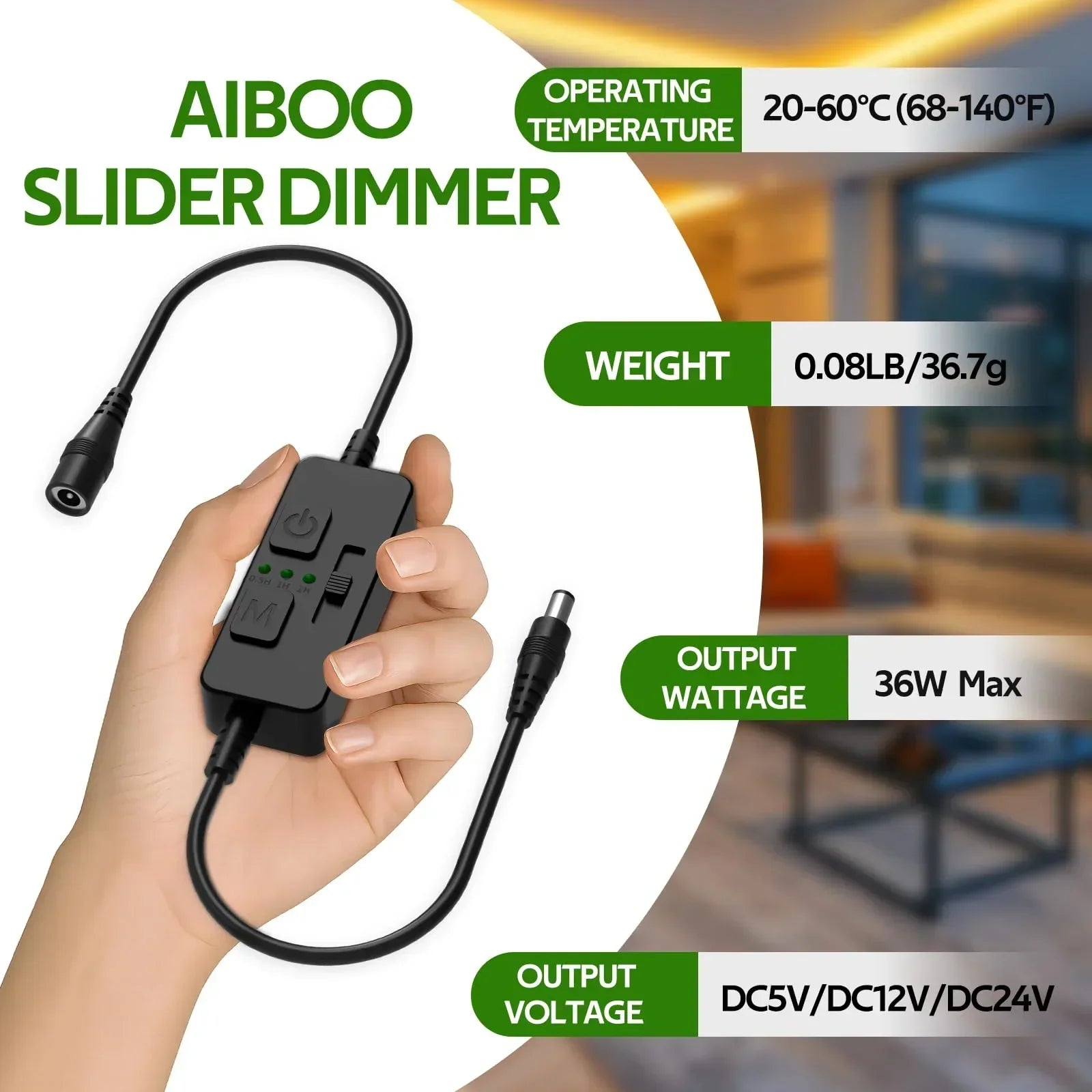 Single Color Slider Dimmer with Timer - PWM 1pc DC 5V/12V/24V LED Controller, 36W Max, Slide Brightness Control & Auto-Off for LED Strip Lights, Closet, Counter, Aquarium Lighting (Black)