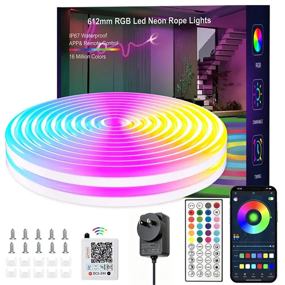 5m LED Neon Rope Lights RGB App Remote Control Music Sync IP67 Waterproof DIY