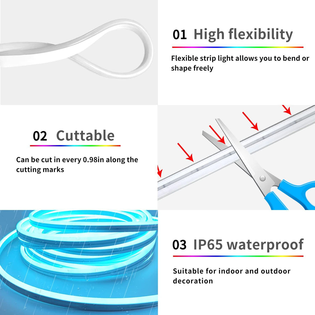 5m LED Neon Rope Lights RGB App Remote Control Music Sync IP67 Waterproof DIY