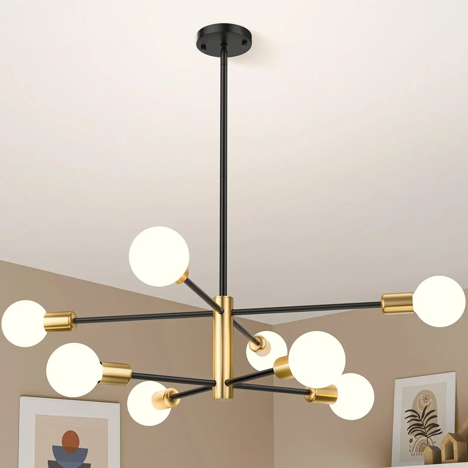 Sputnik Chandelier 8‑Light – Gold Mid‑Century Adjustable Ceiling Light