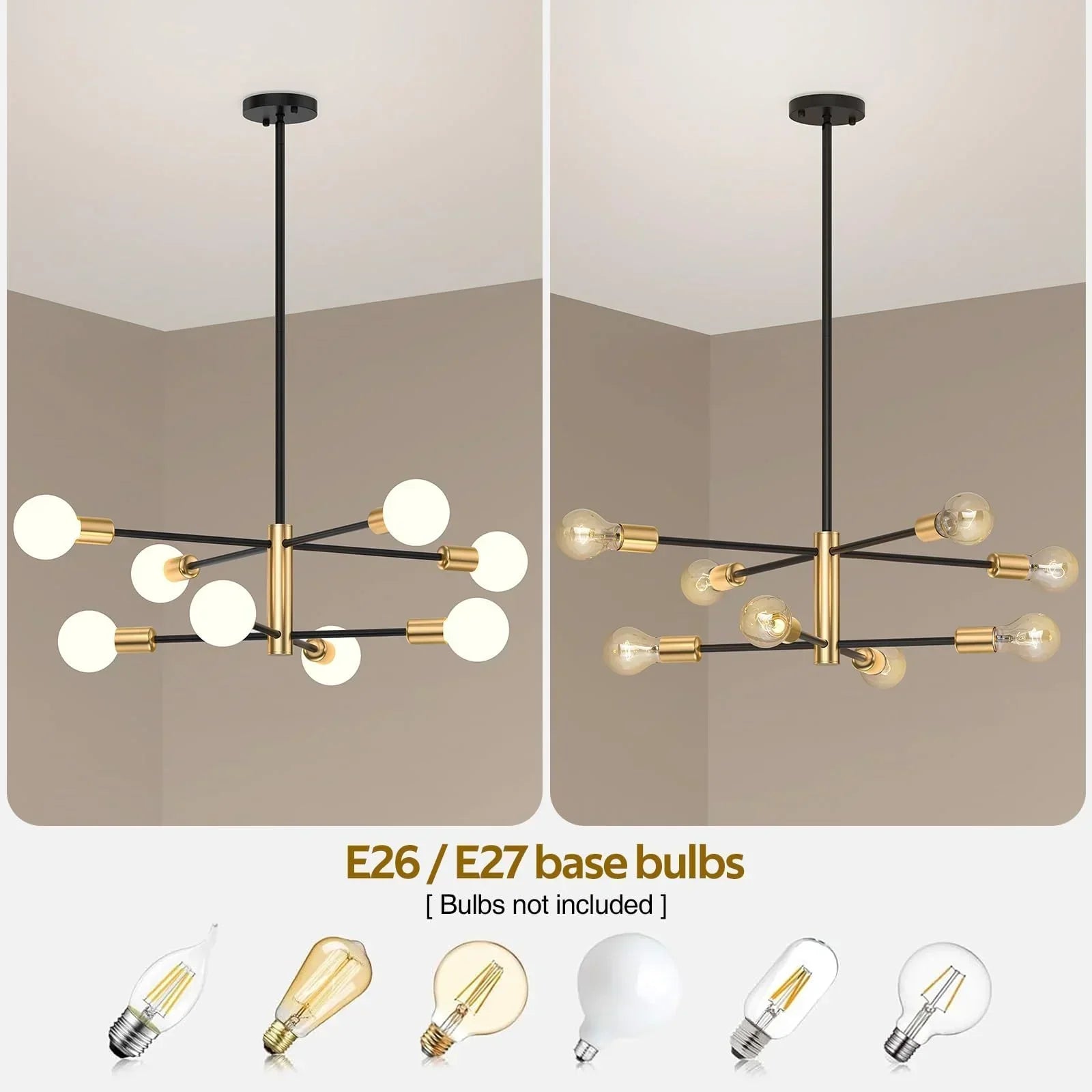 Sputnik Chandelier 8‑Light – Gold Mid‑Century Adjustable Ceiling Light