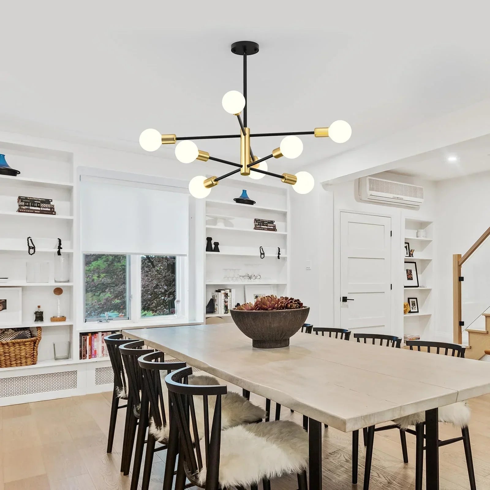 Sputnik Chandelier 8‑Light – Gold Mid‑Century Adjustable Ceiling Light