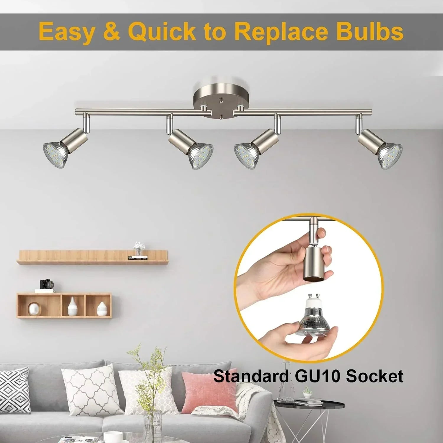 LED Ceiling Light,4 Way Rotatable Spot Lights for Ceiling,Flexible Ceiling Lights for Bedroom,Living Room, Black Nickel with Protectiv Bulb Trims(Gu10 Bulbs Not Included)