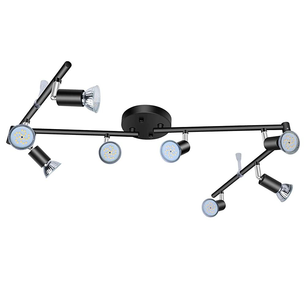 Aiboo 8-Light LED Track Lighting Kit, Swing Arm, GU10, Matte Black Finish